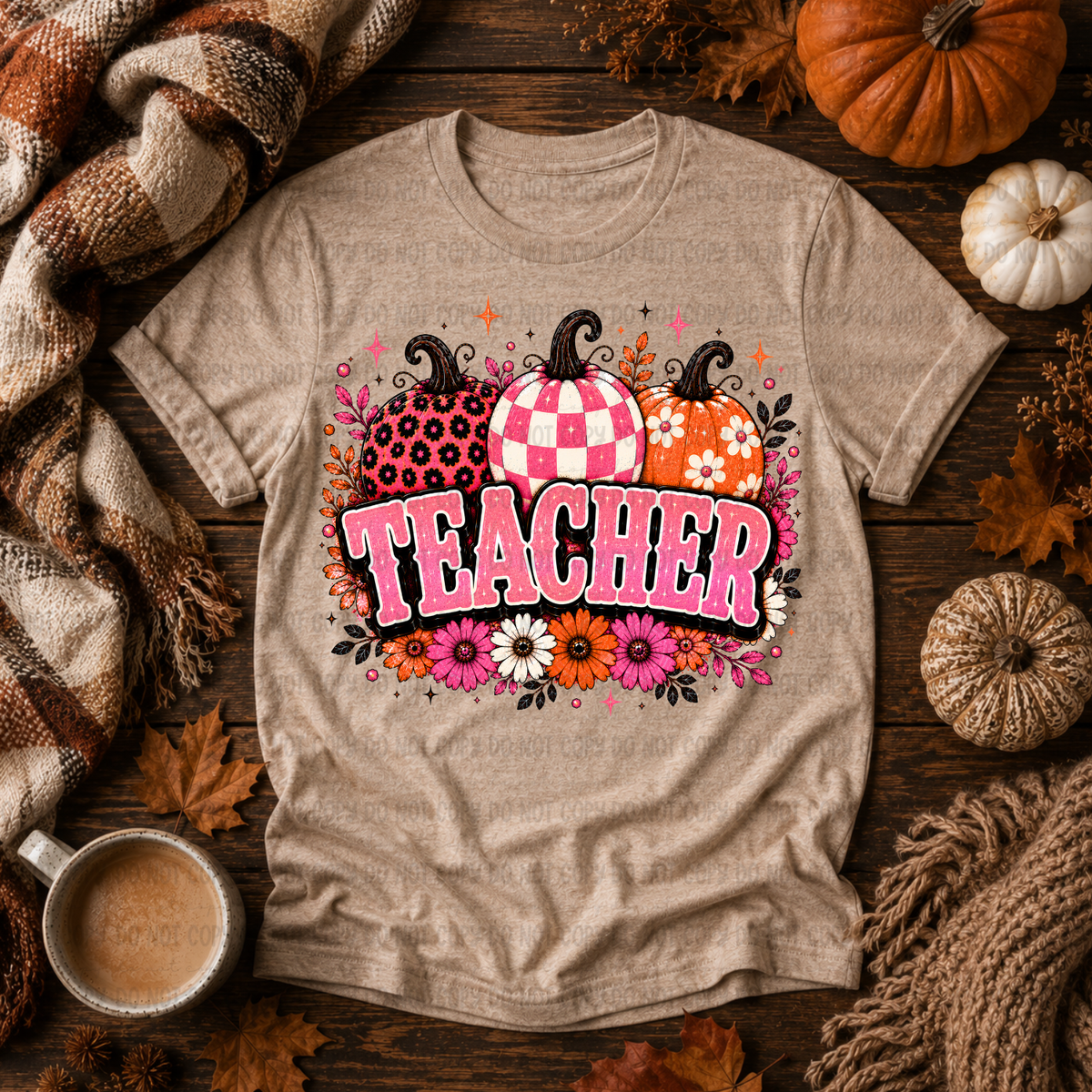 Teacher pink retro pumpkin (Revel) DTF Transfer