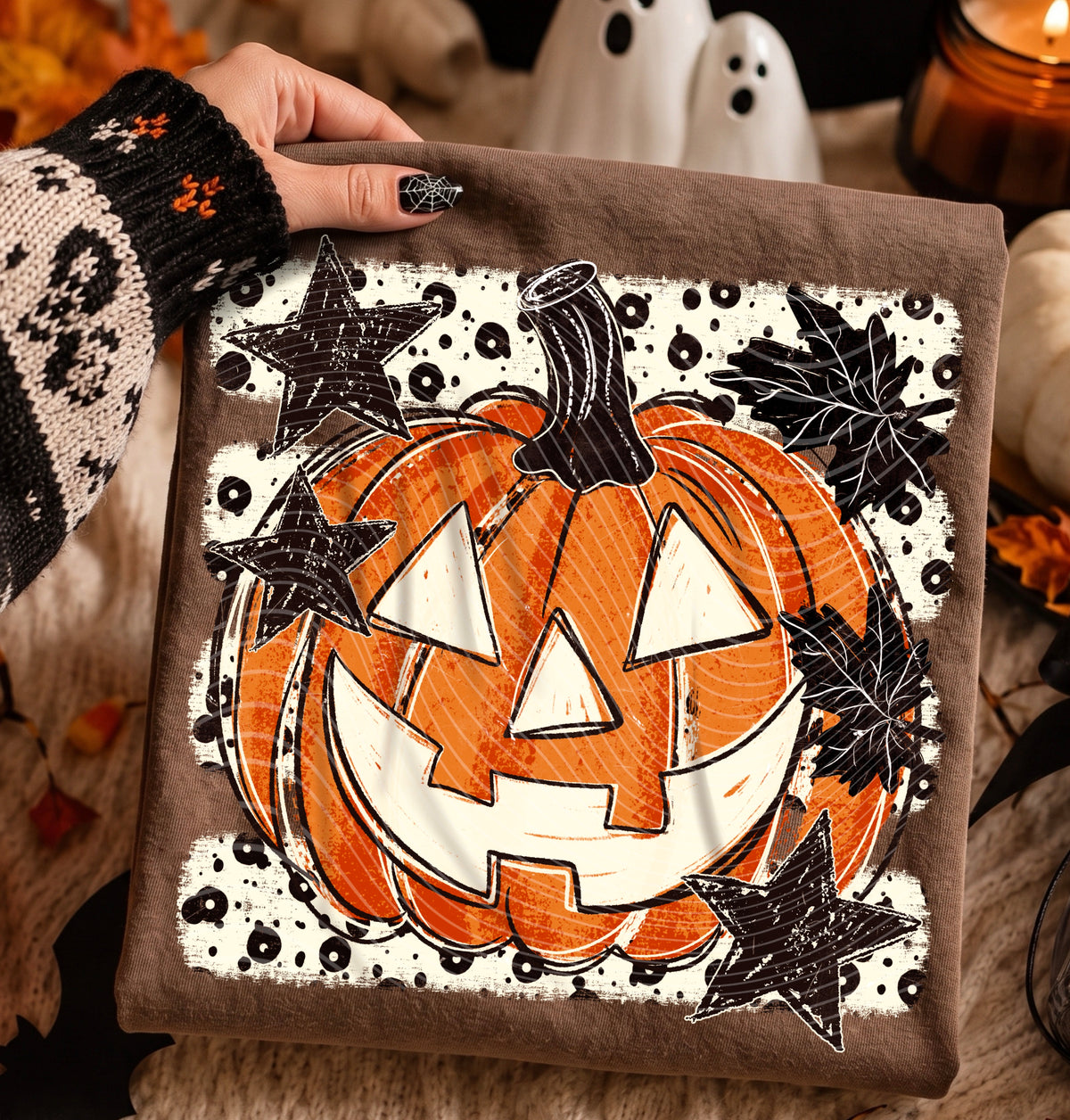Jack O lantern polkadot stripes (AG) DTF transfer