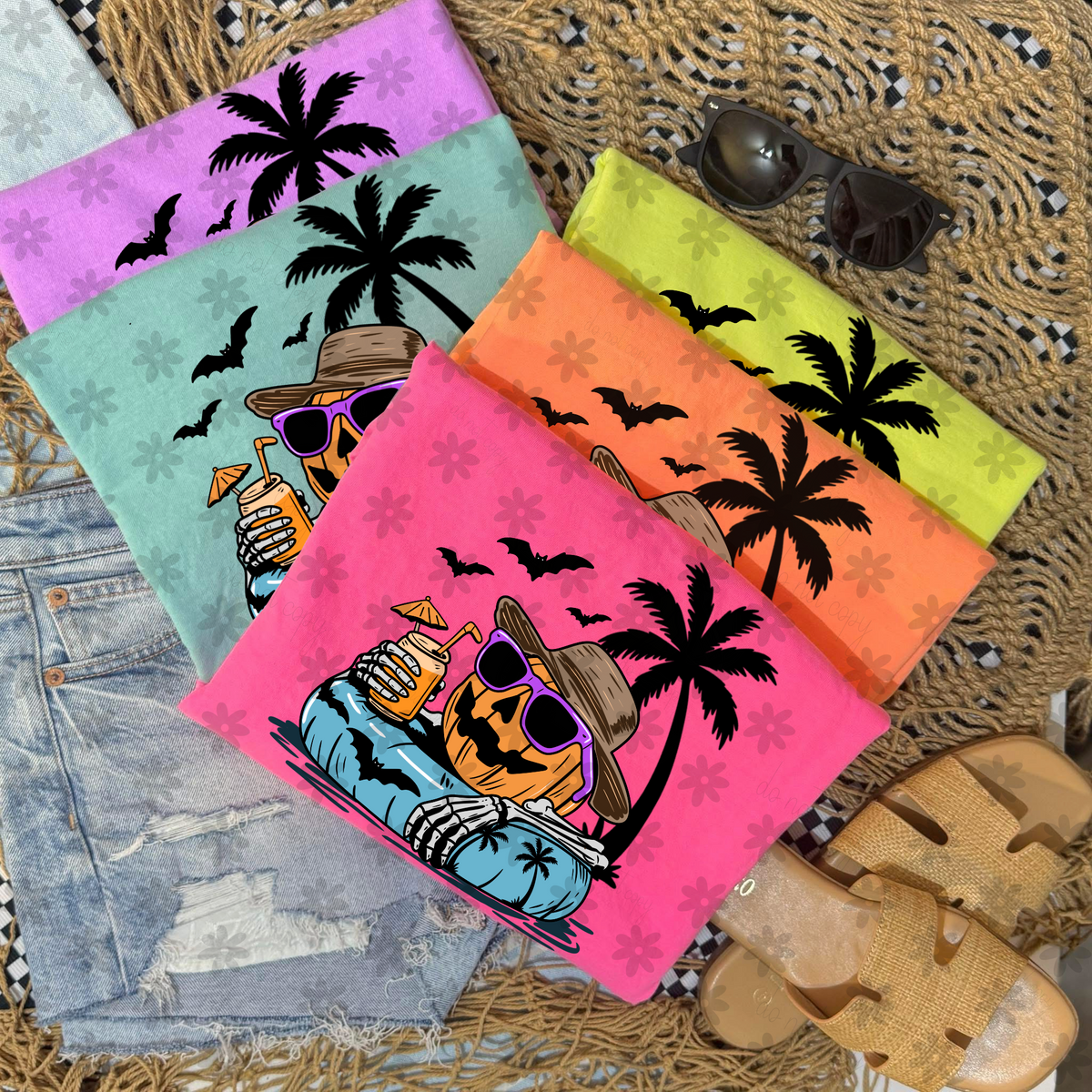 Pumpkin in float with palm trees (Dyed) DTF Transfer