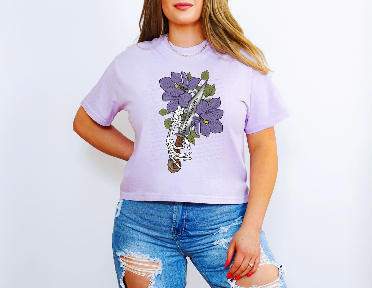 Purple Floral Demon Dagger Skellie Hand 115401 DTF Transfer