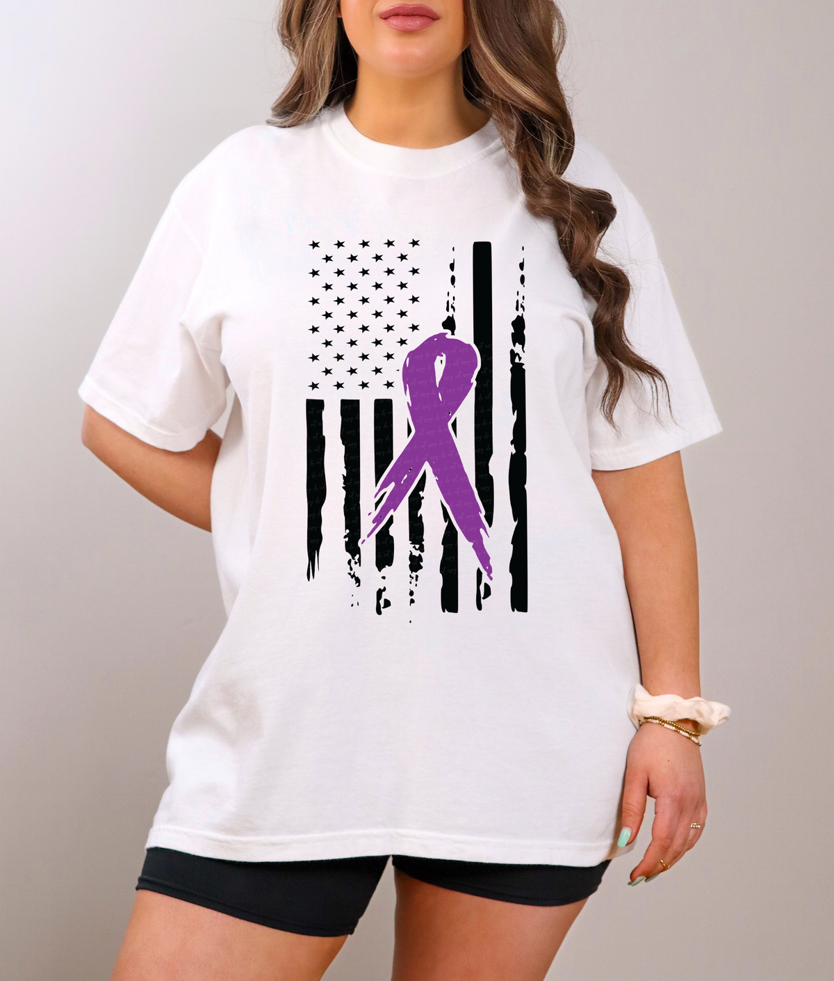 Purple Ribbon Black Stars Black Stripes Flag 116089 DTF Transfer