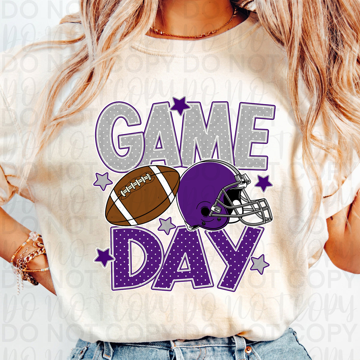 Purple & SILVER game day football (UAC) DTF Transfer