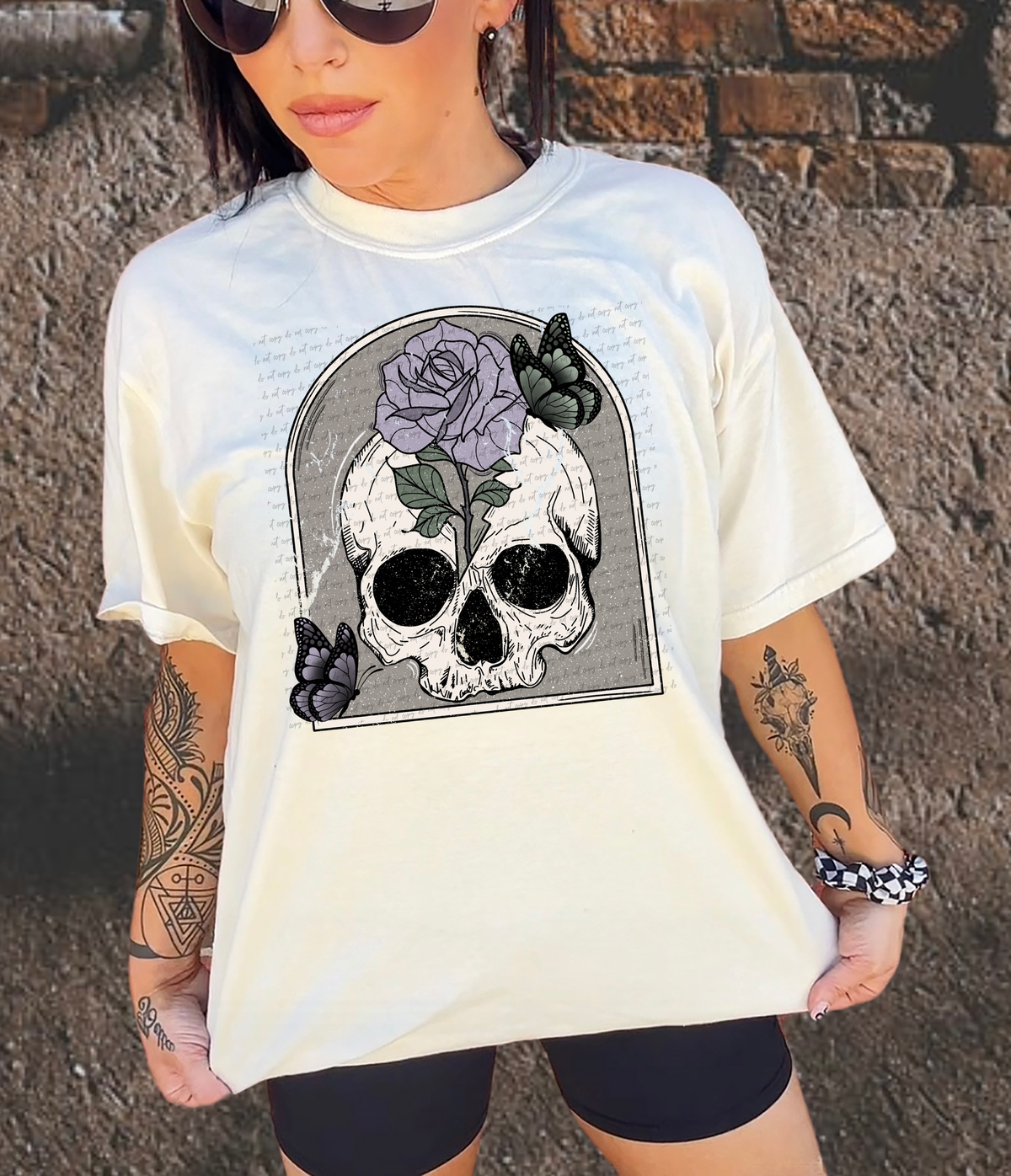 Skull with Purple Rose and Black Butterflies 116008 DTF Transfer