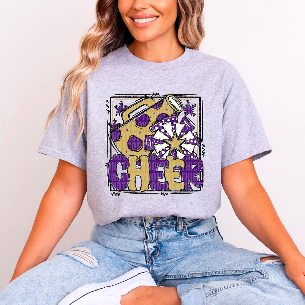 Cheer purple and gold with frame (SDD) 99320 DTF transfer