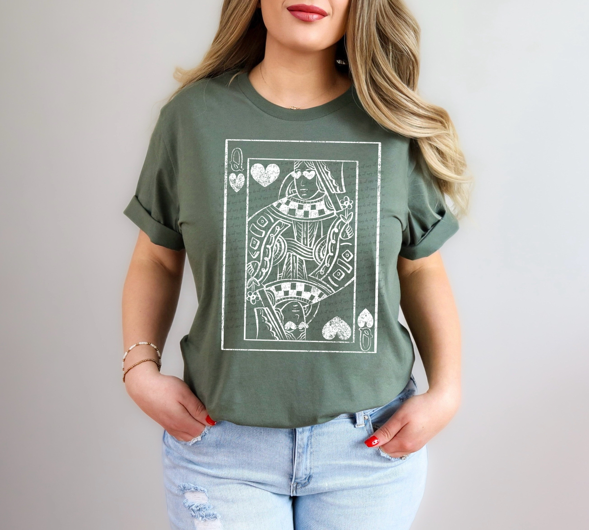 Queen Of Heart Card White Grunge 86805 DTF Transfer