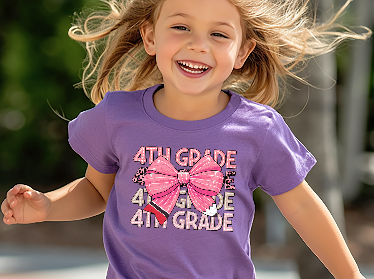 4th grade stacked pink bow 68654 DTF transfer