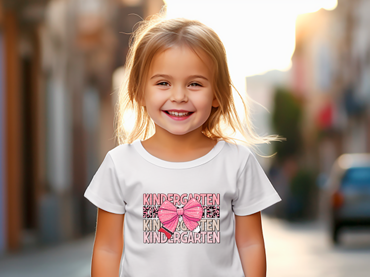Kindergarten stacked pink bow DTF transfer