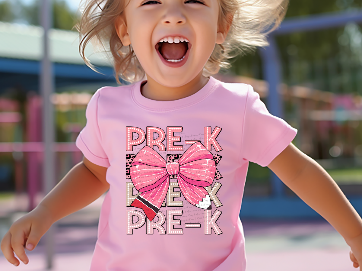 Pre-K stacked pink bow 68671 DTF transfer