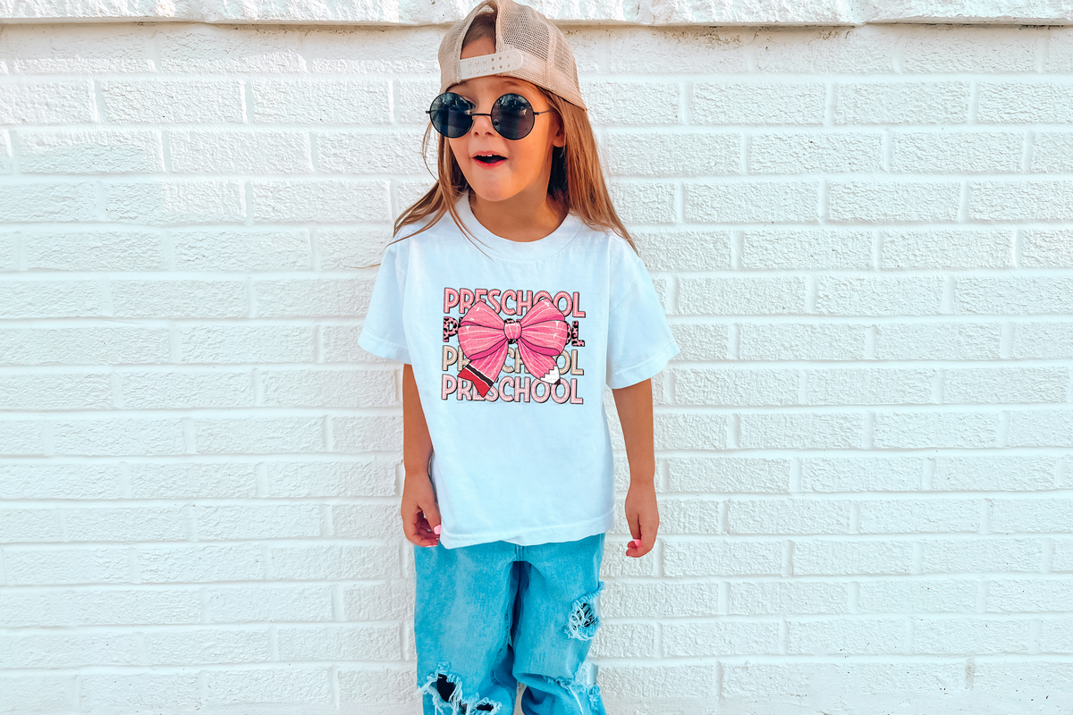 Preschool stacked pink bow DTF transfer