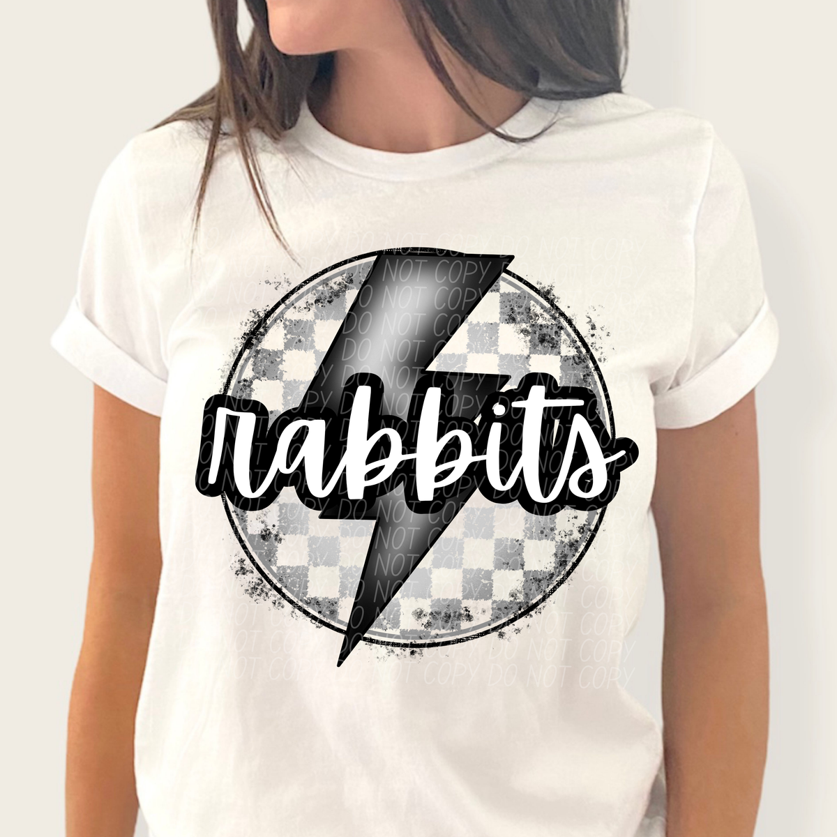 Rabbits grey/silver lightning bolt circle CITY DTF transfer