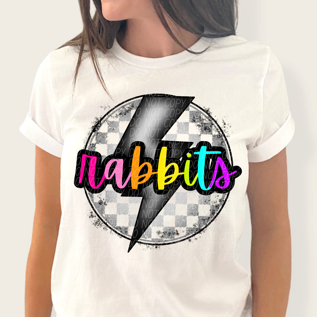 Rabbits BRIGHT COLORS FONT lightning bolt circle CITY DTF transfer