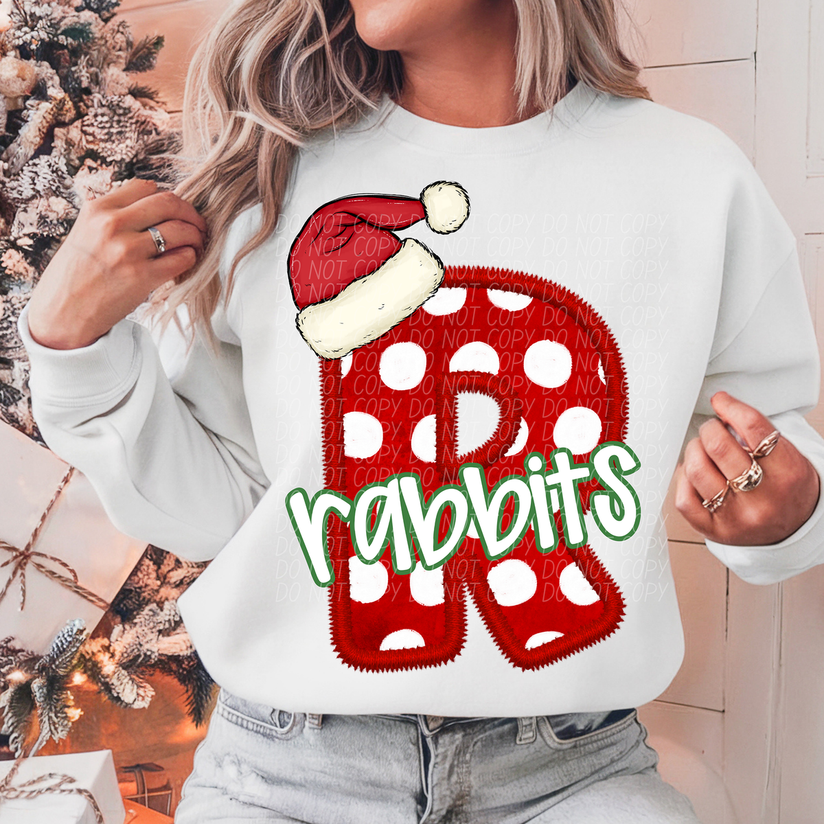 R Rabbits Christmas Faux Embroidery (CITY) 66352 DTF transfer