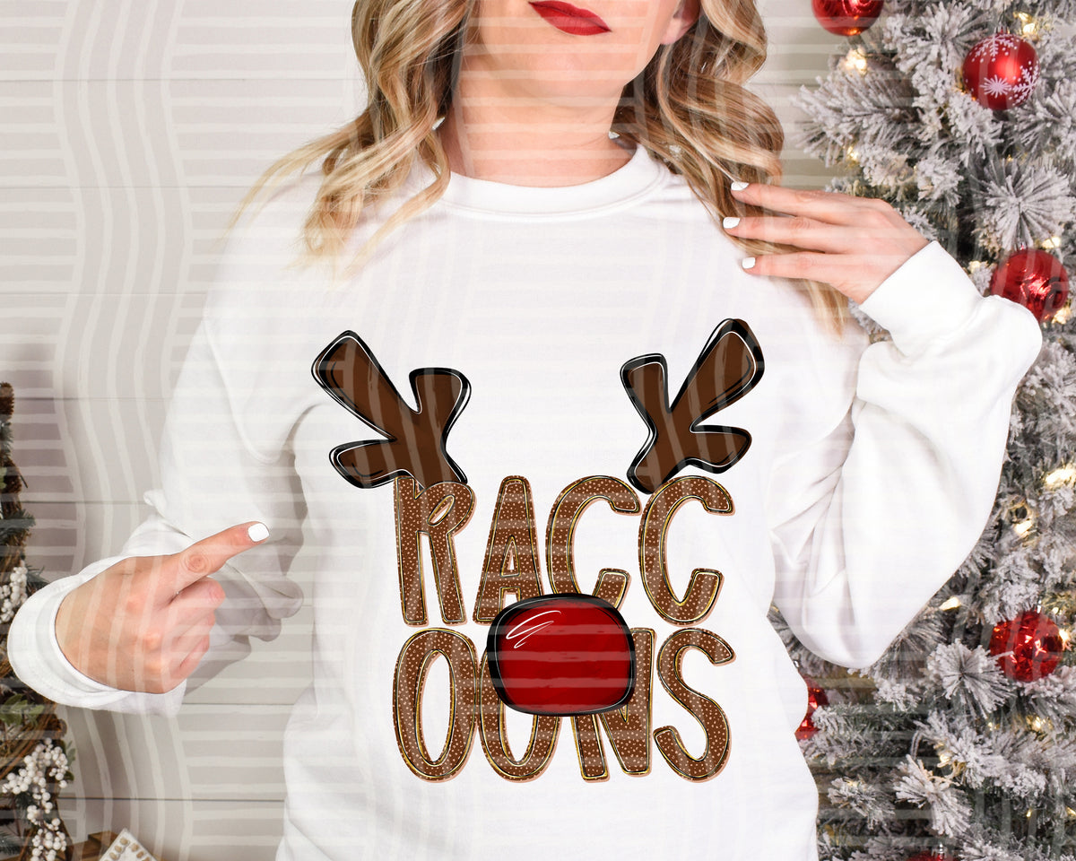 raccoons deer antlers mascot red nose (caplinger) DTF Transfer