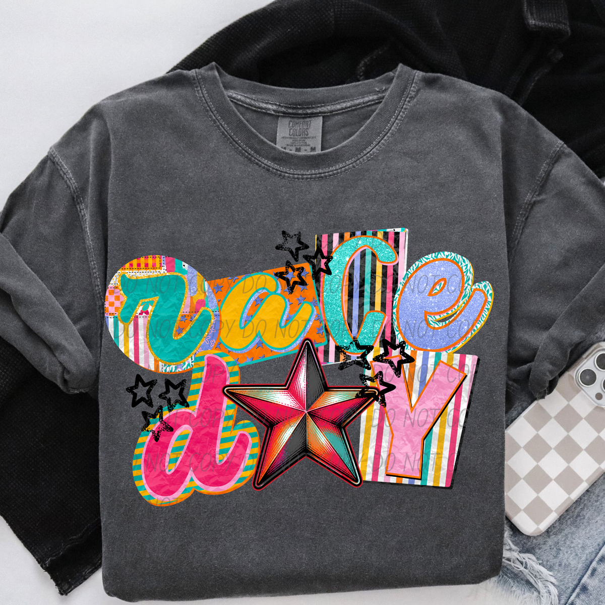 race day star print background for each letter (city) DTF Transfer