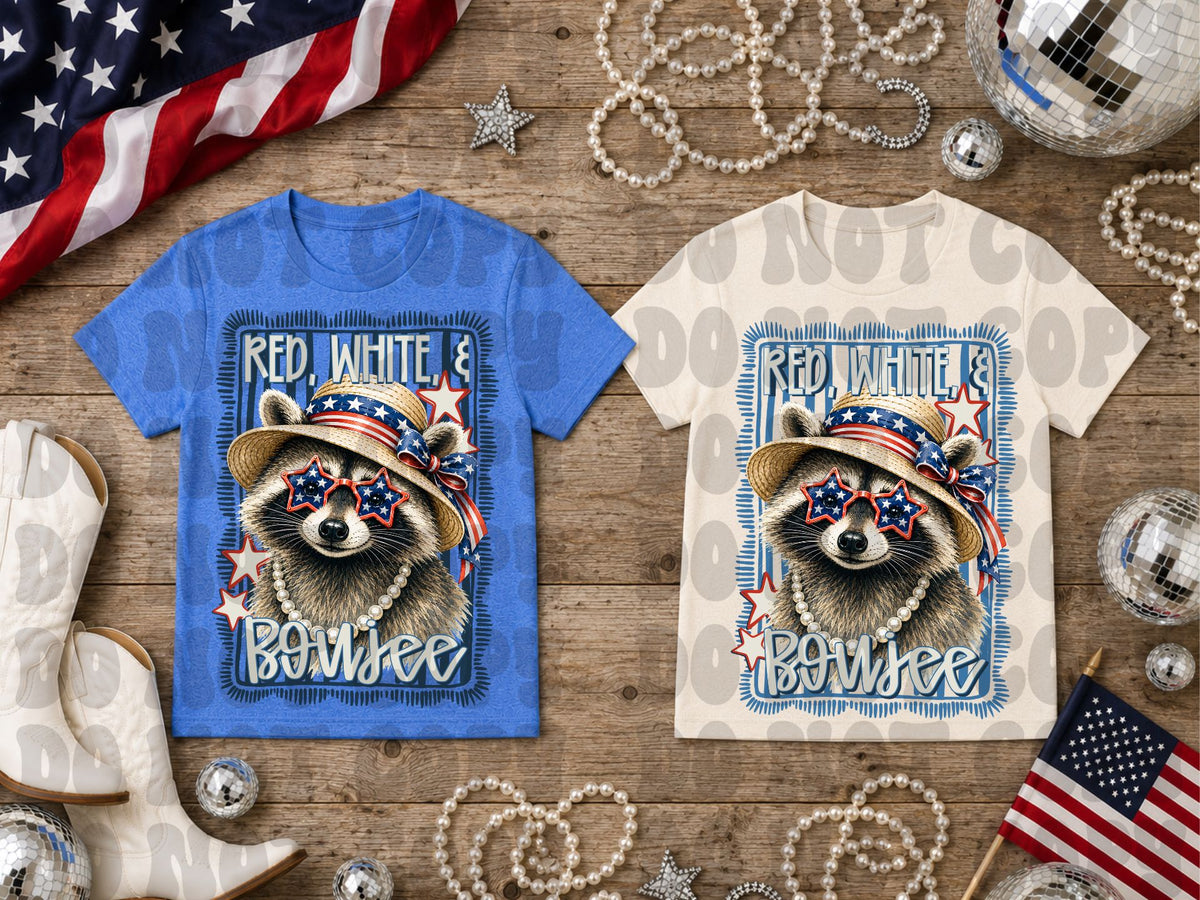 Red white & boujee raccoon (Renewed) DTF Transfer