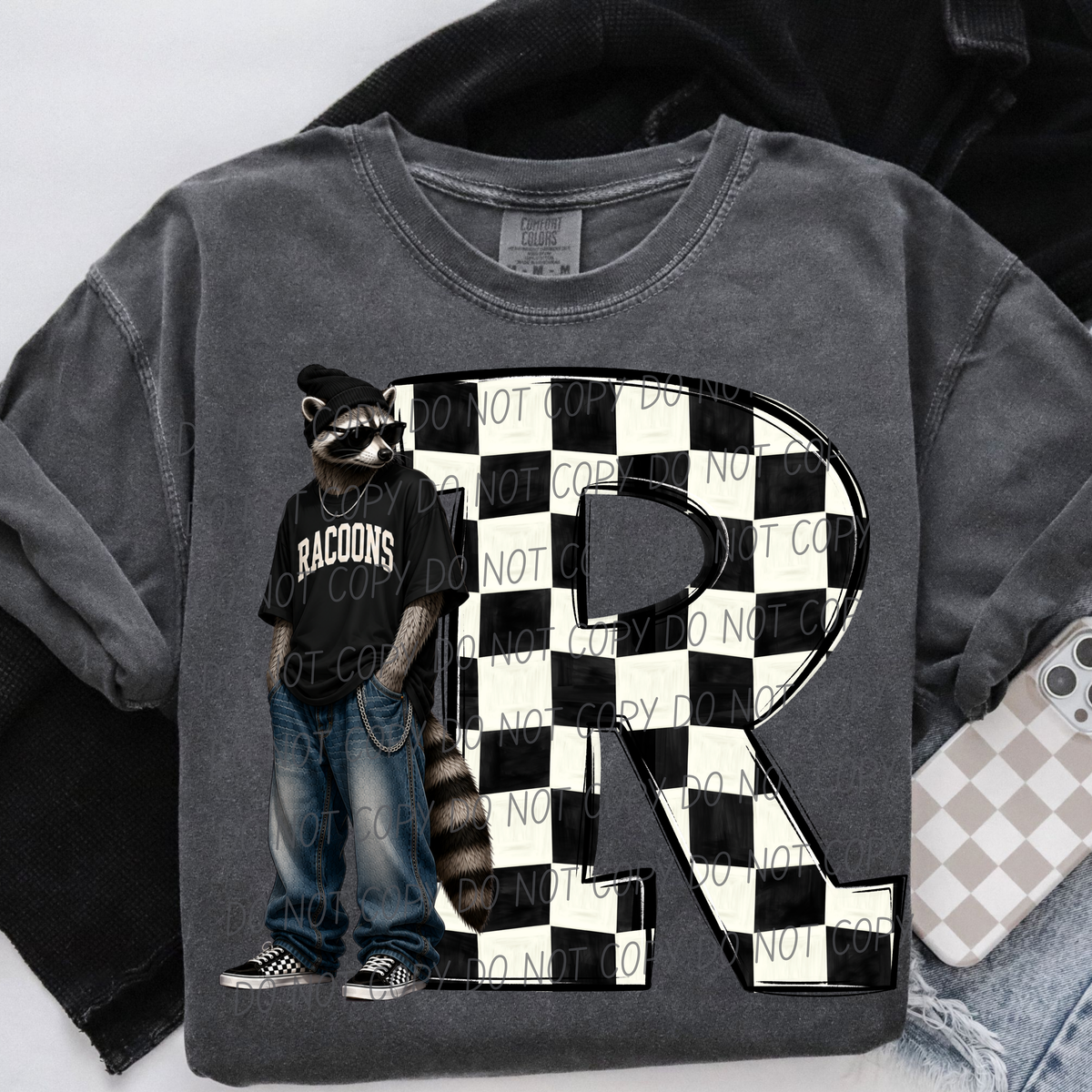 Racoons sideline sweatshirt mascots (City) DTF Transfer