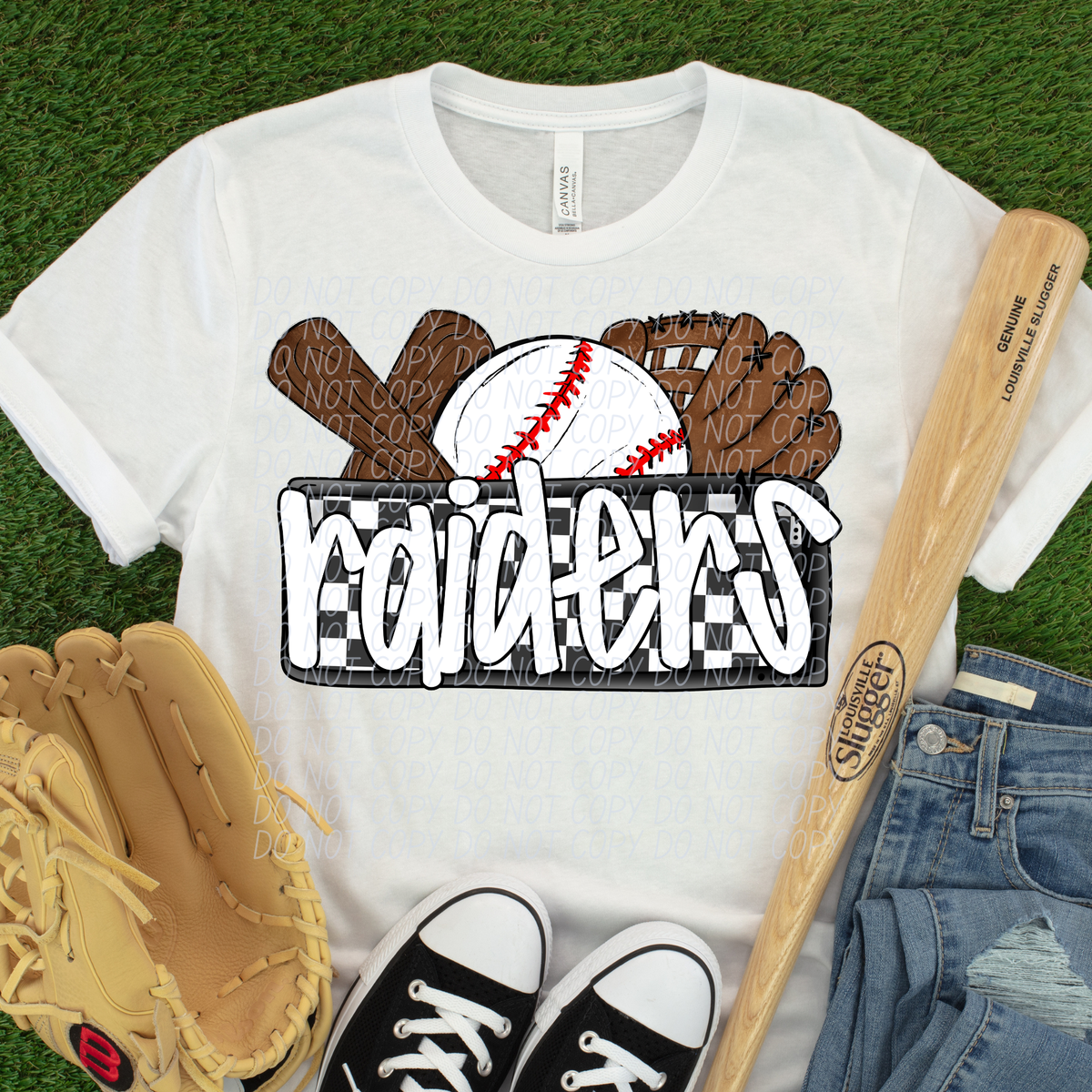 Raiders (Bat, Baseball, Glove, Checkered background) (City)