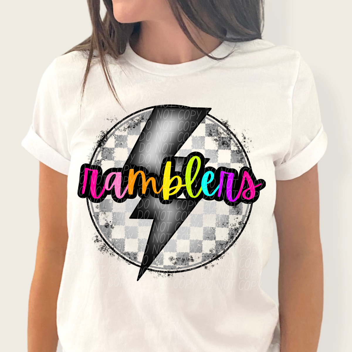 Ramblers BRIGHT COLORS FONT lightning bolt circle CITY DTF transfer