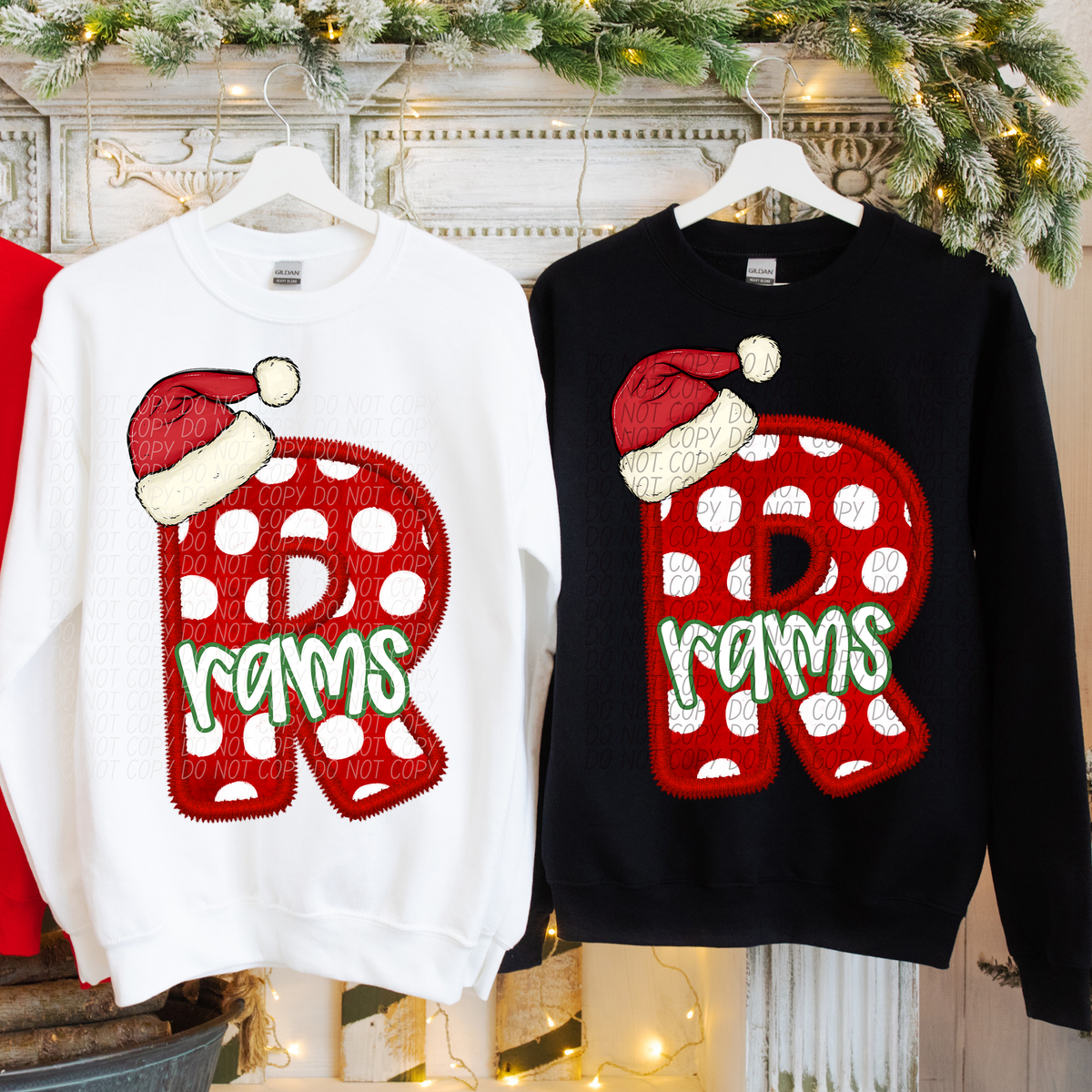 R Rams Christmas Faux Embroidery (CITY) 66355 DTF transfer