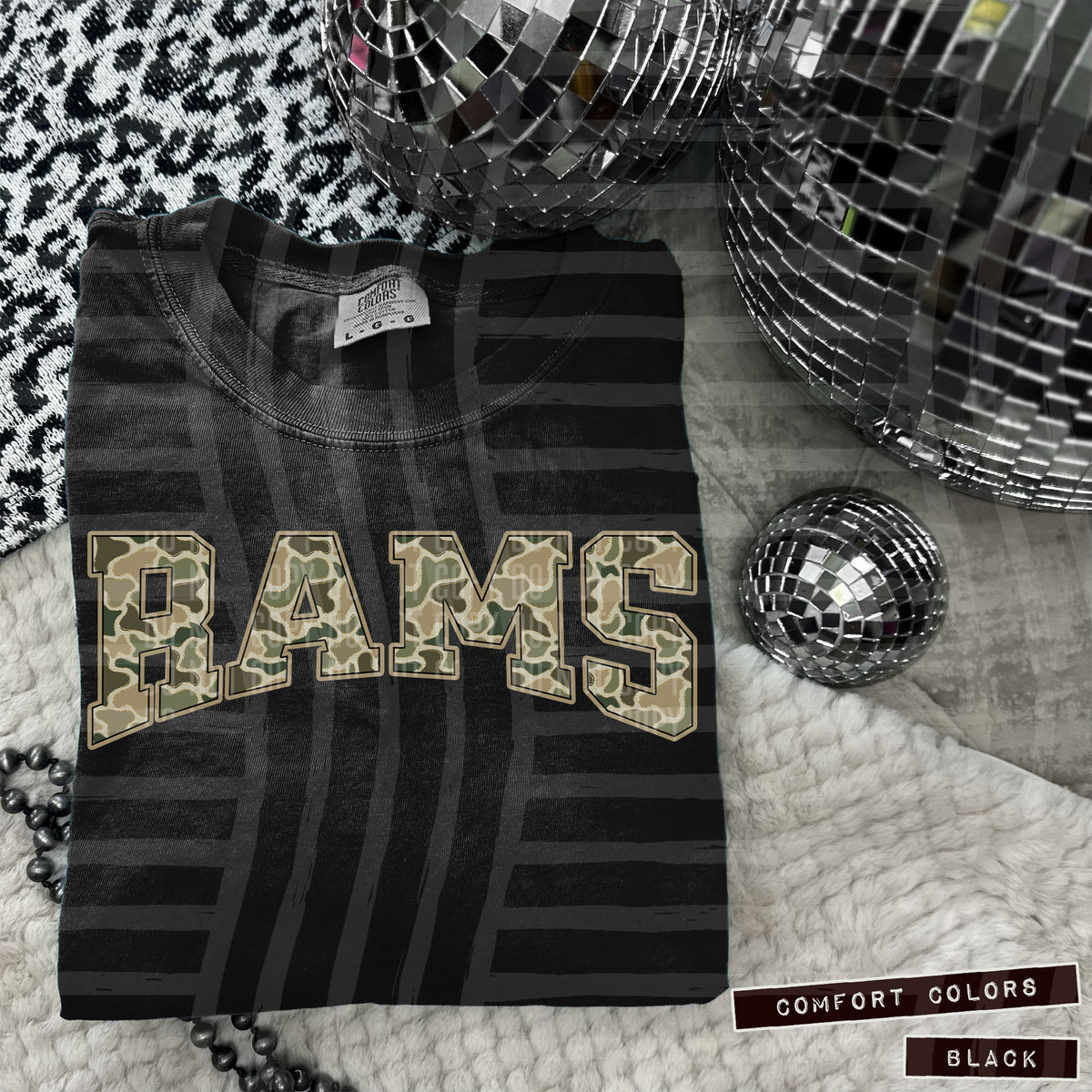 Rams faux glitter camo arched (Caplinger) DTF transfer