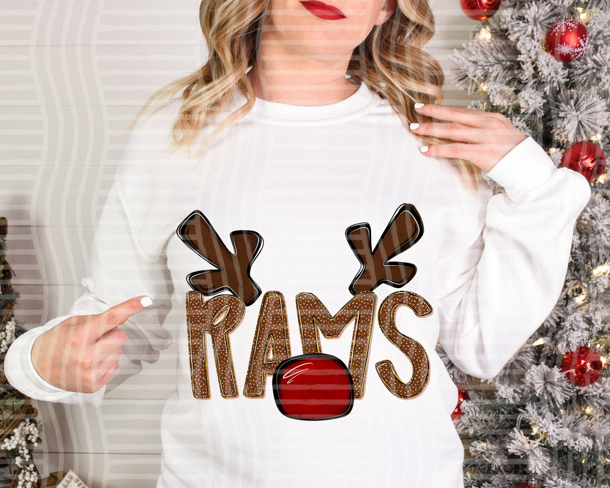rams deer antlers mascot red nose (caplinger) DTF Transfer