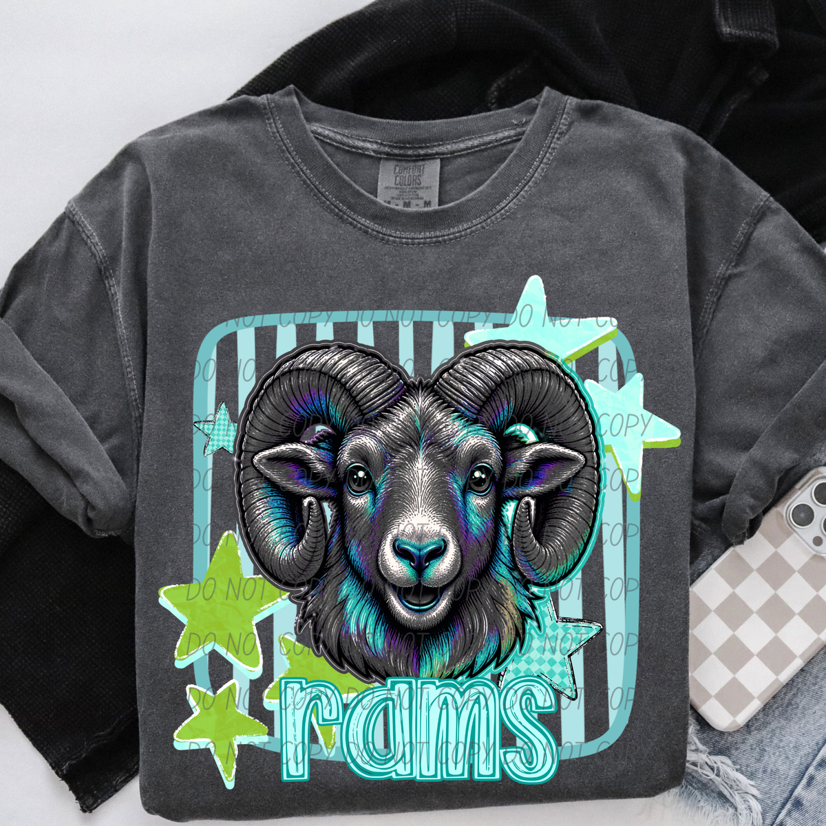 rams blue stars and stripes blue font (CITY) DTF Transfer