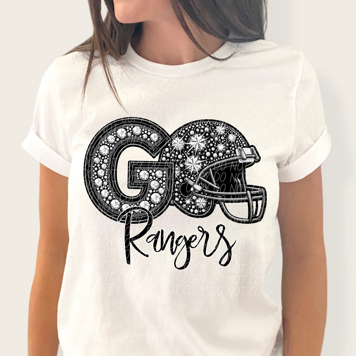 Go Rangers helmet and rhinestones CITY 45016 DTF transfer