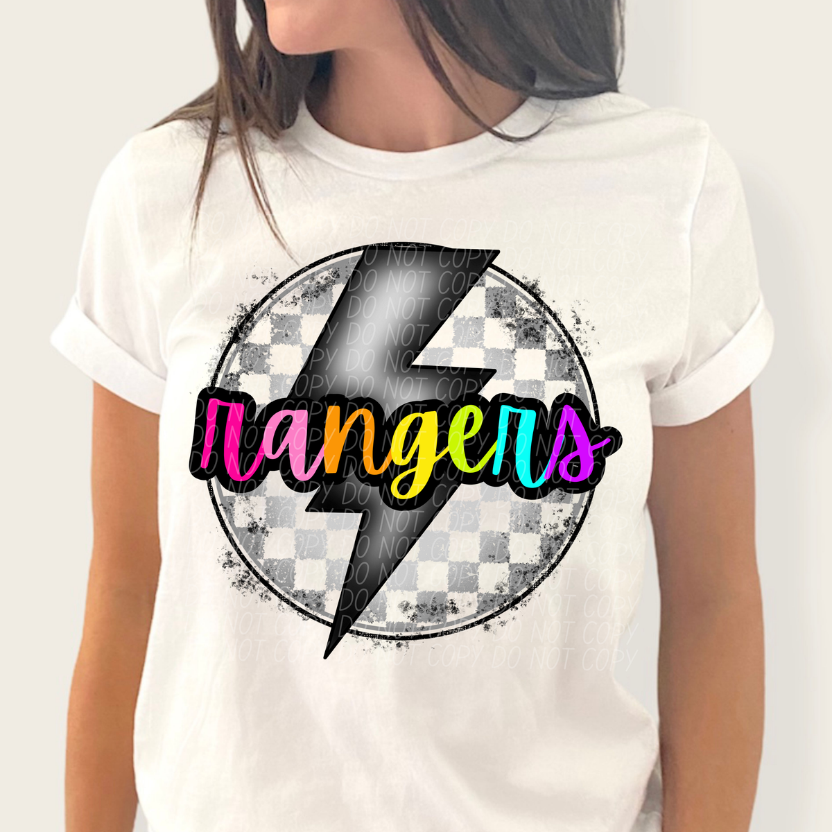 Rangers BRIGHT COLORS FONT lightning bolt circle CITY DTF transfer