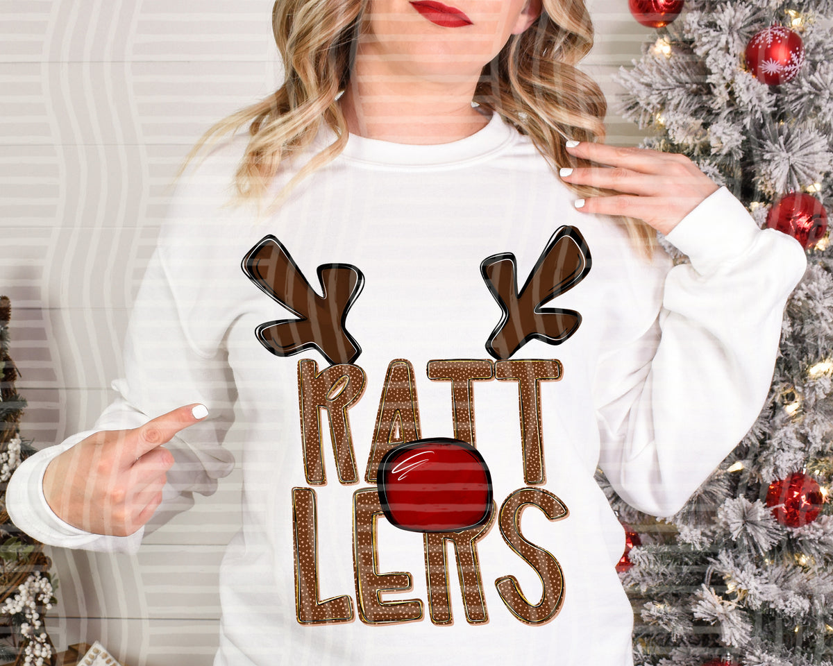 rattlers deer antlers mascot red nose (caplinger) DTF Transfer