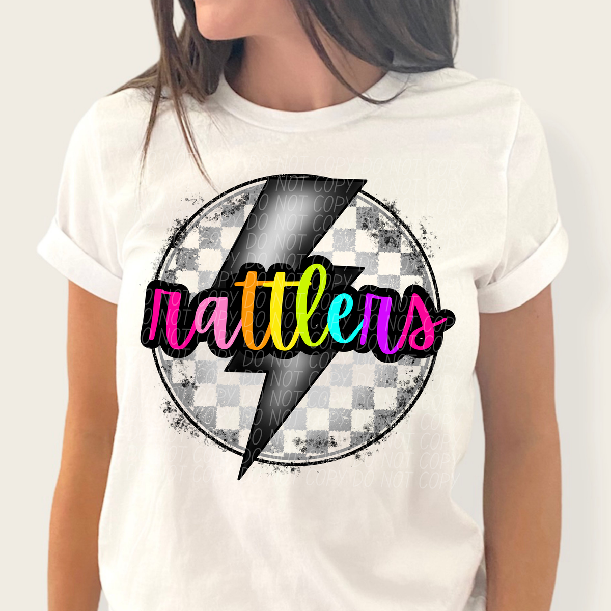 Rattlers BRIGHT COLORS FONT lightning bolt circle CITY DTF transfer