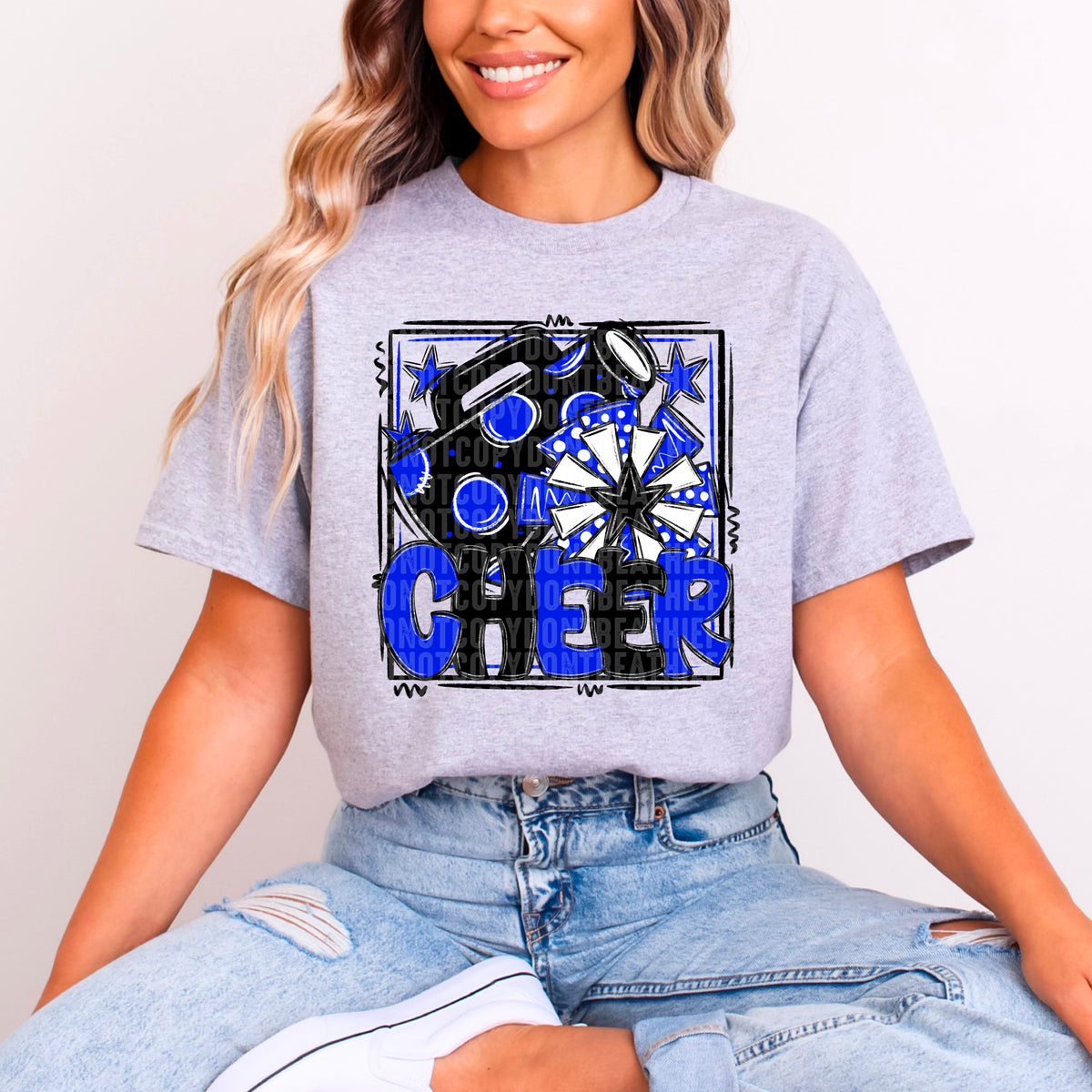 Cheer royal blue and black with frame (SDD) 99320 DTF transfer