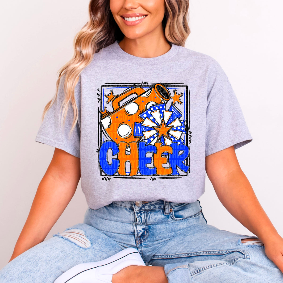 Cheer royal blue and orange with frame (SDD) 99320 DTF transfer