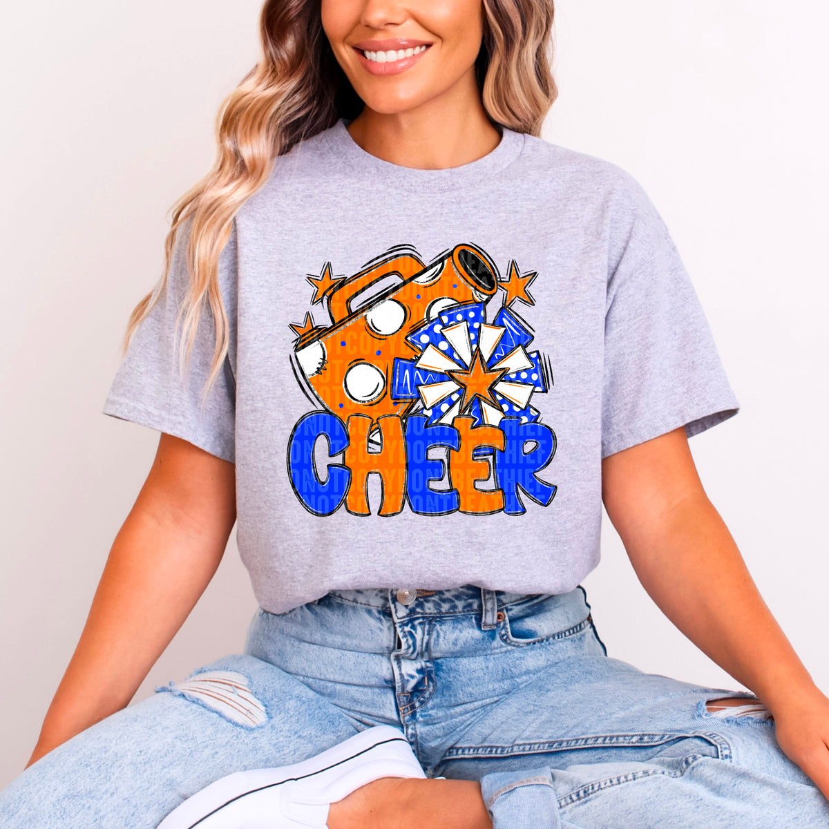 Cheer royal blue and orange without frame (SDD) DTF transfer