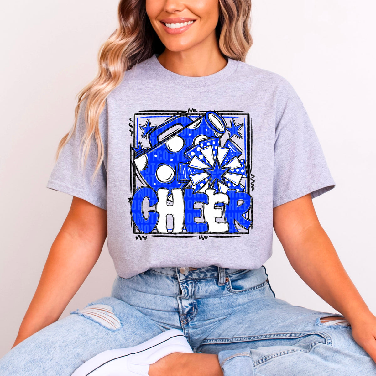 Cheer royal blue and white with frame (SDD) 99320 DTF transfer