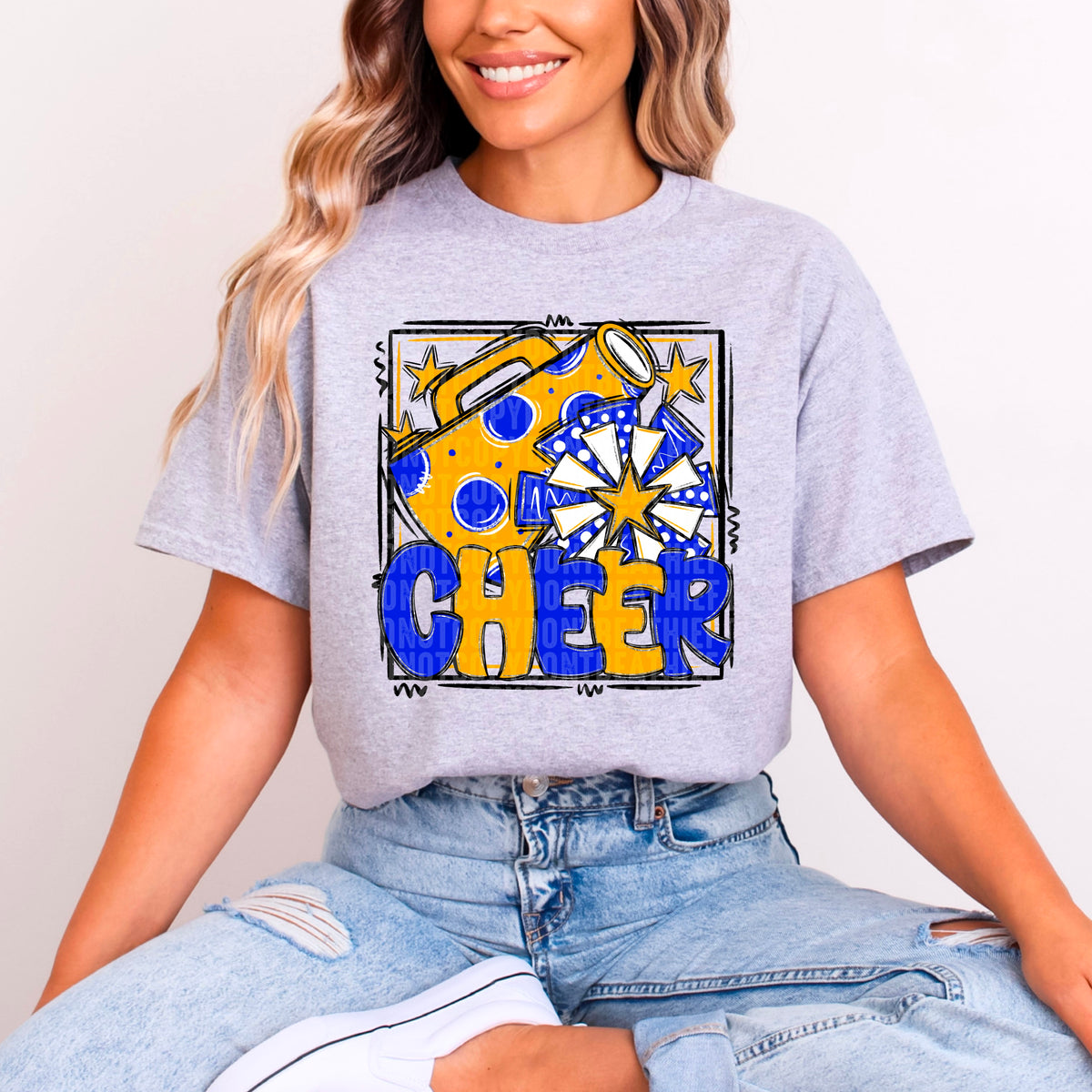 Cheer mustard and royal blue with frame (SDD) DTF transfer