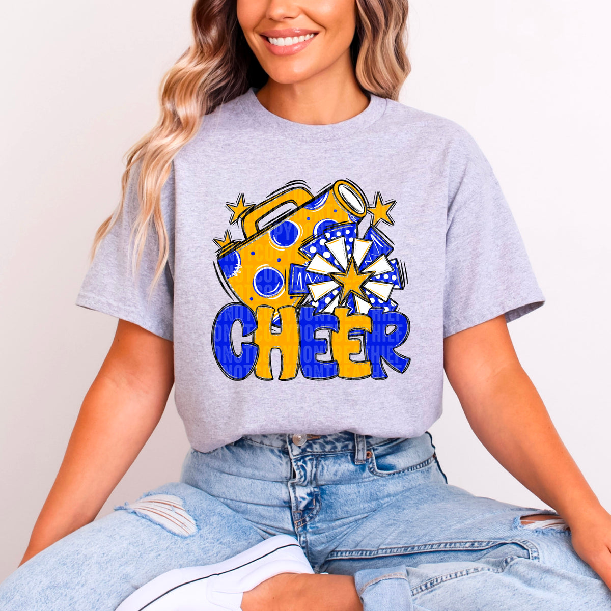 Cheer royal blue and mustard without frame (SDD) DTF transfer