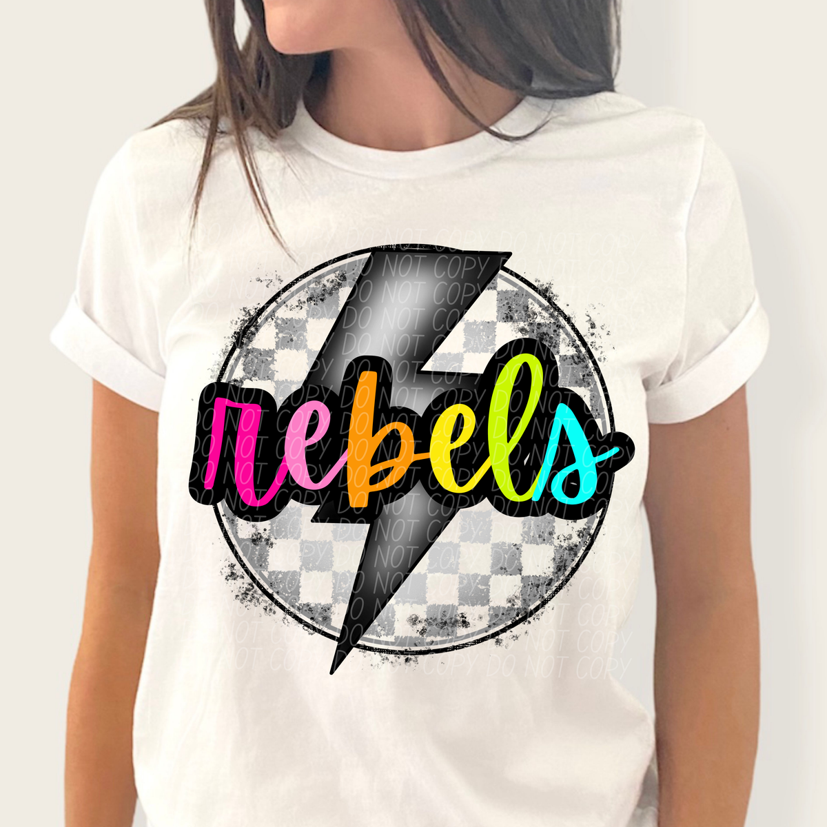 Rebels BRIGHT COLORS FONT lightning bolt circle CITY DTF transfer