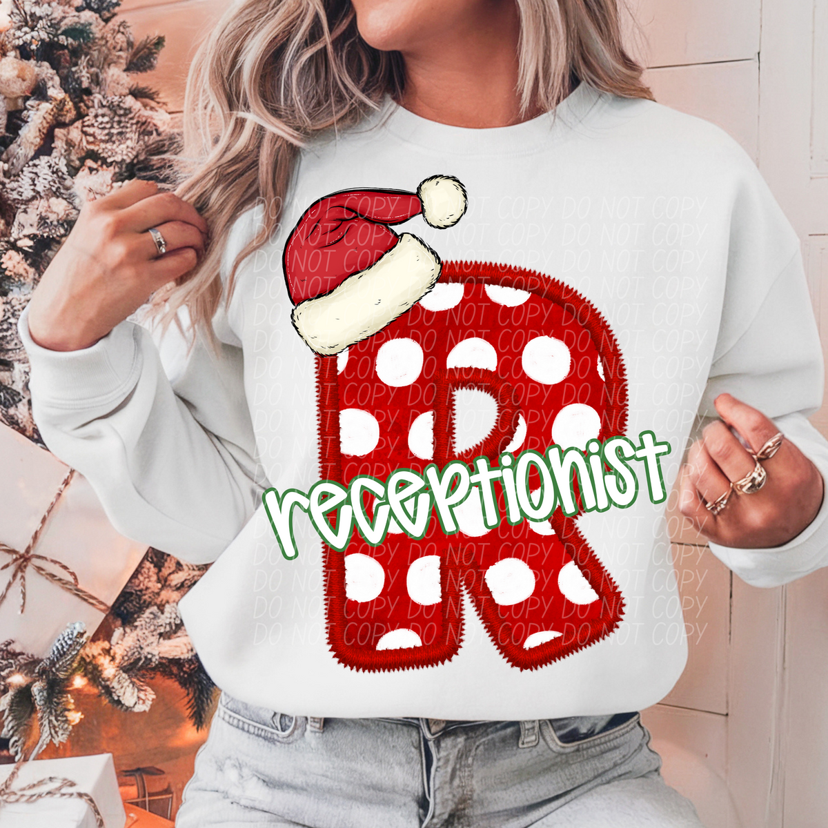 Receptionist Christmas Faux Embroidery 66597 DTF transfer