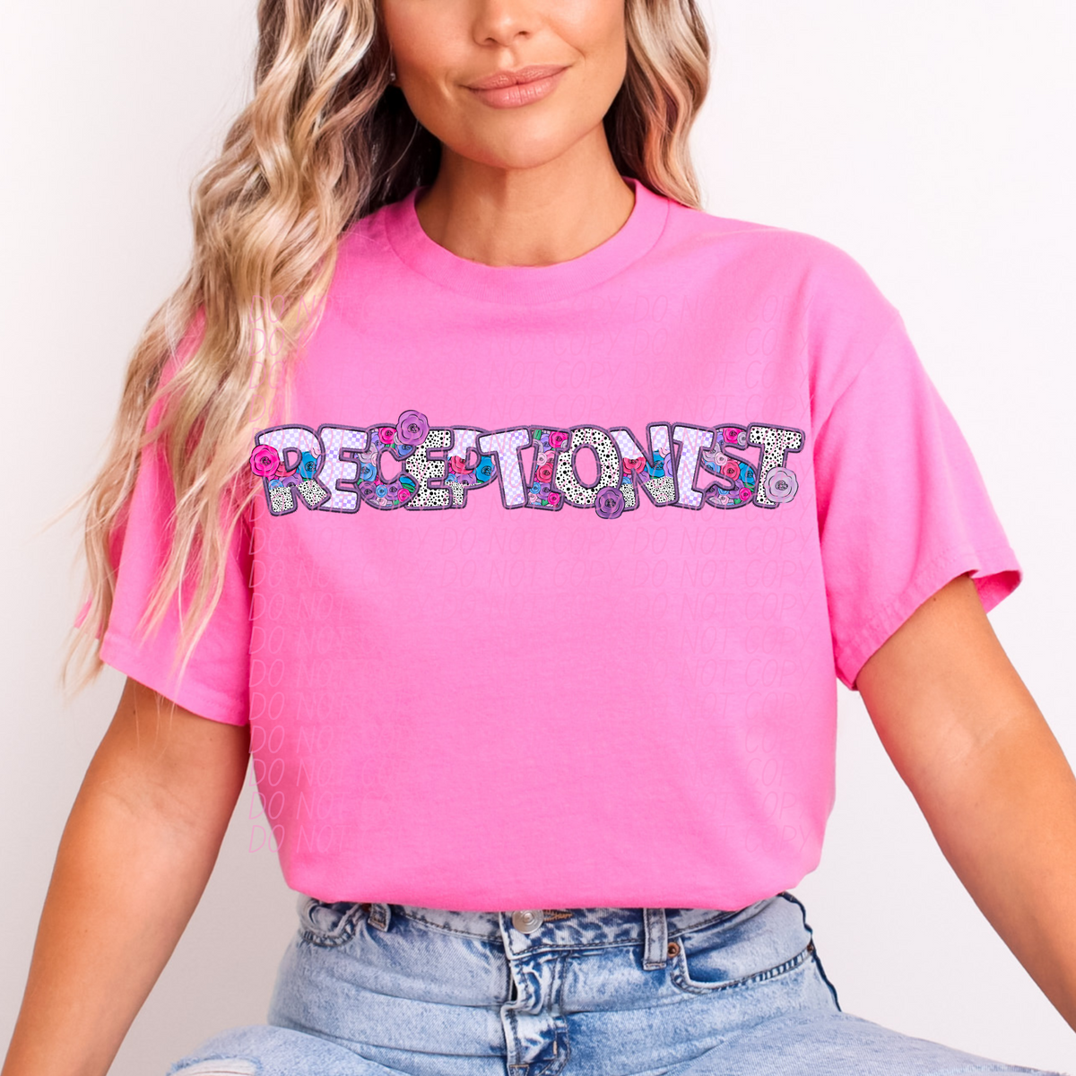 Receptionist Floral Purple Checkered (CITY) DTF transfer