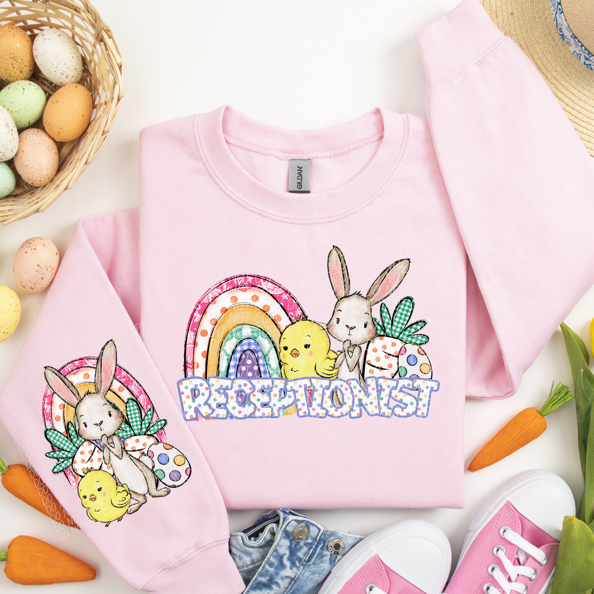 Receptionist rainbow chick bunny (CITY) DTF transfer
