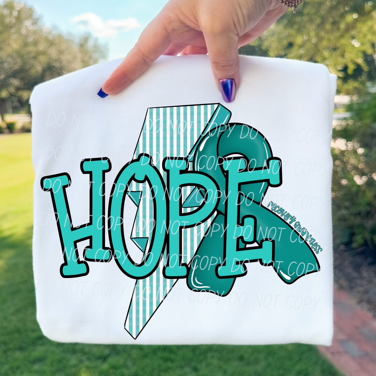 Hope-lighting bolt and ribbon-TEAL (CITY) DTF Transfer
