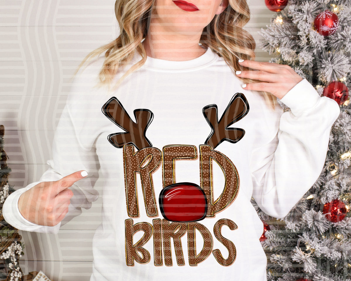 red birds deer antlers mascot red nose (caplinger) DTF Transfer