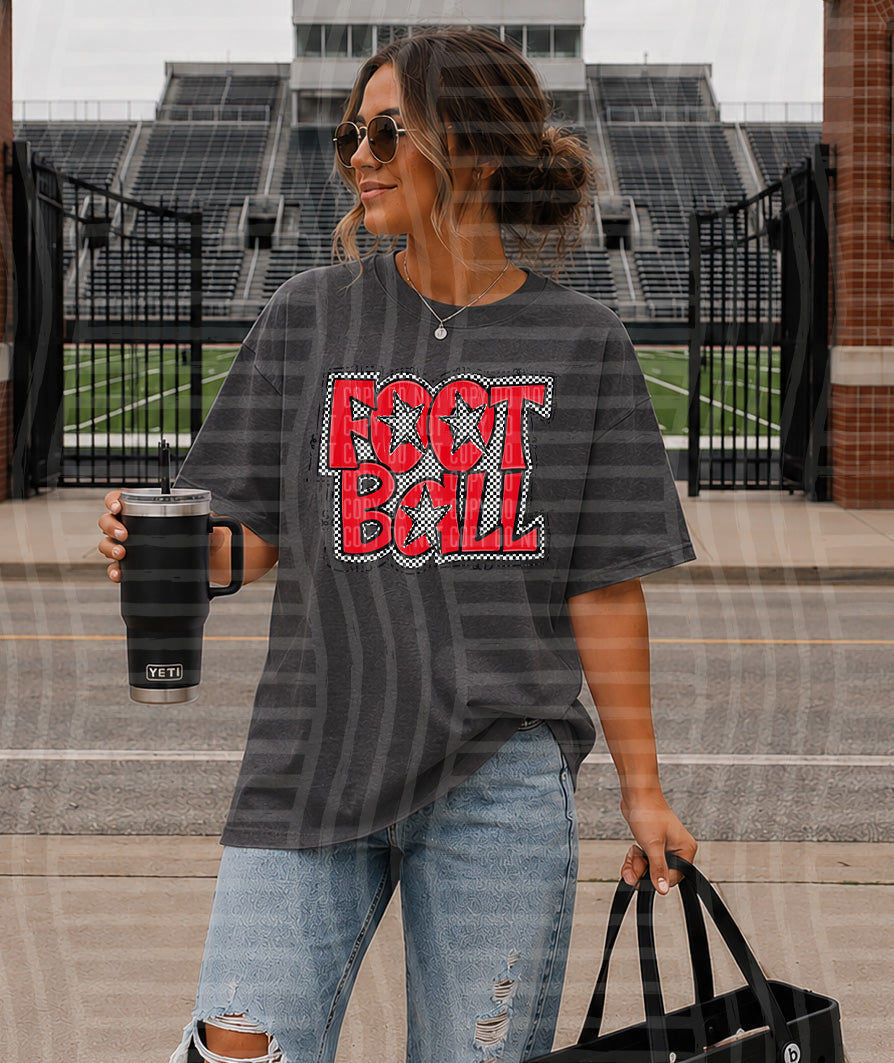 Red Preppy Checker Football with Star (Caplinger) DTF Transfers
