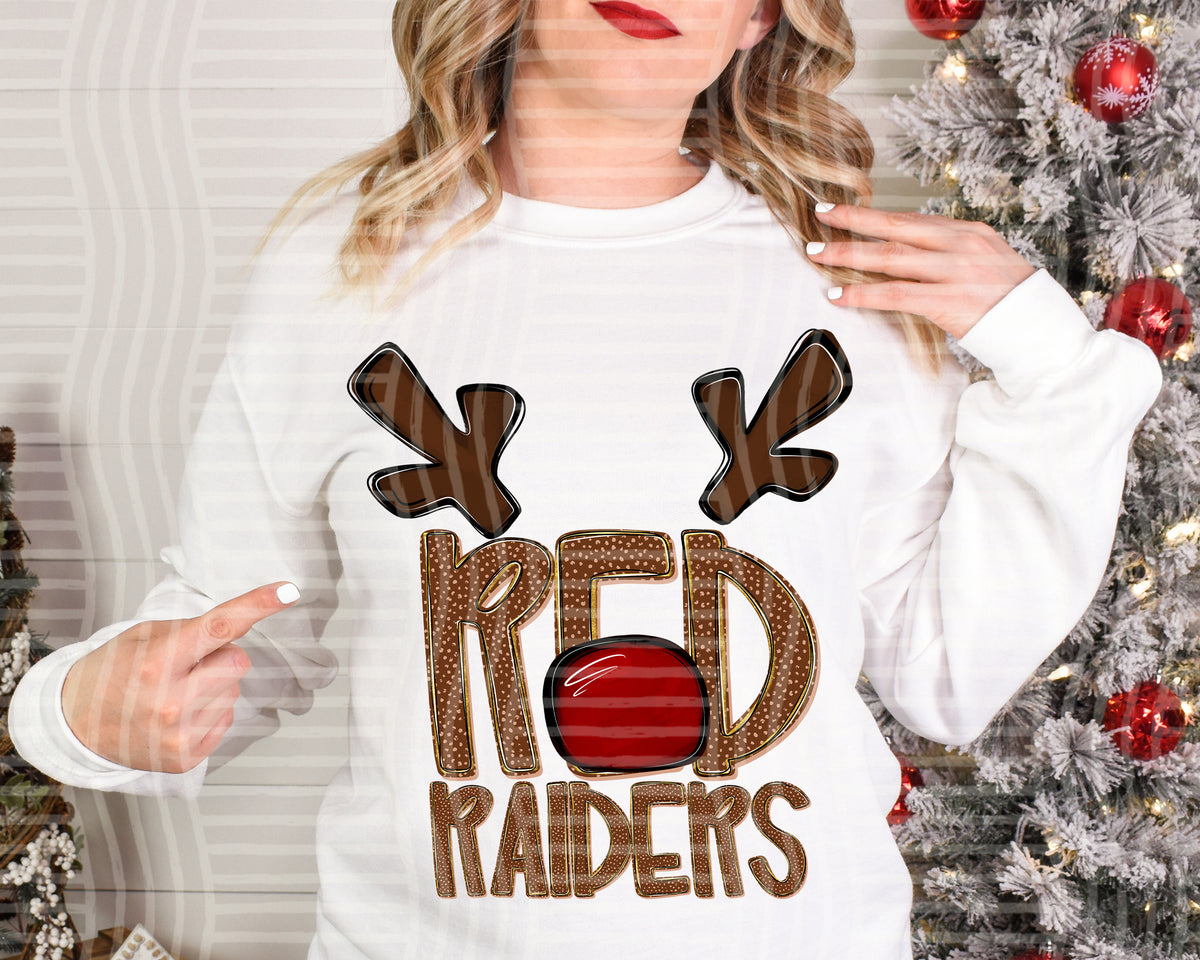 red raiders deer antlers mascot red nose (caplinger) DTF Transfer