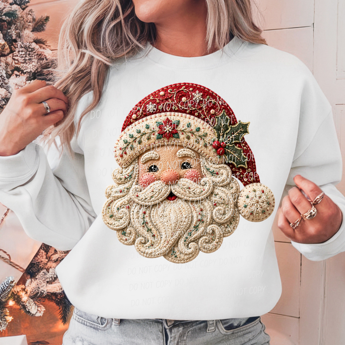 Red Santa Faux Embroidery (CITY)DTF Transfer