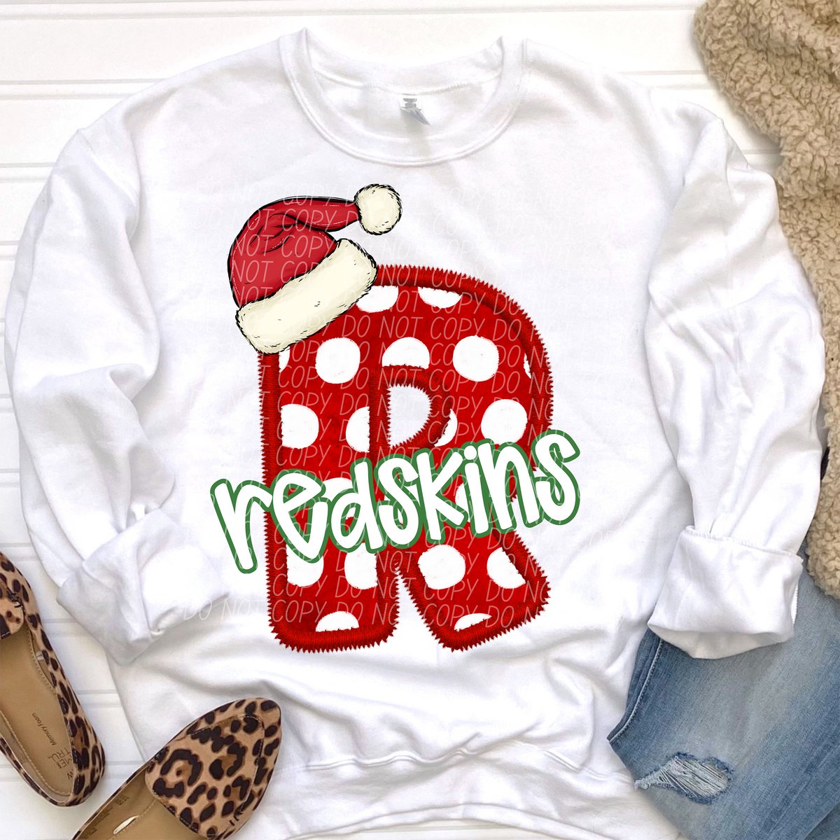 R Redskins Christmas Faux Embroidery (CITY) 66360 DTF transfer