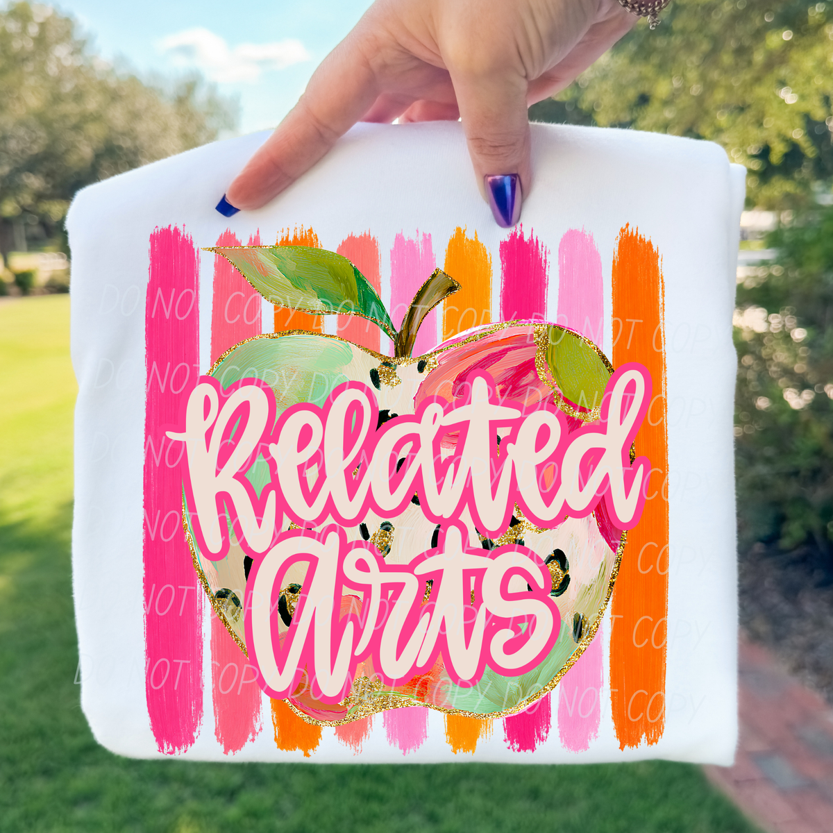 Related Arts Teacher apple with stripes (City) DTF transfer)