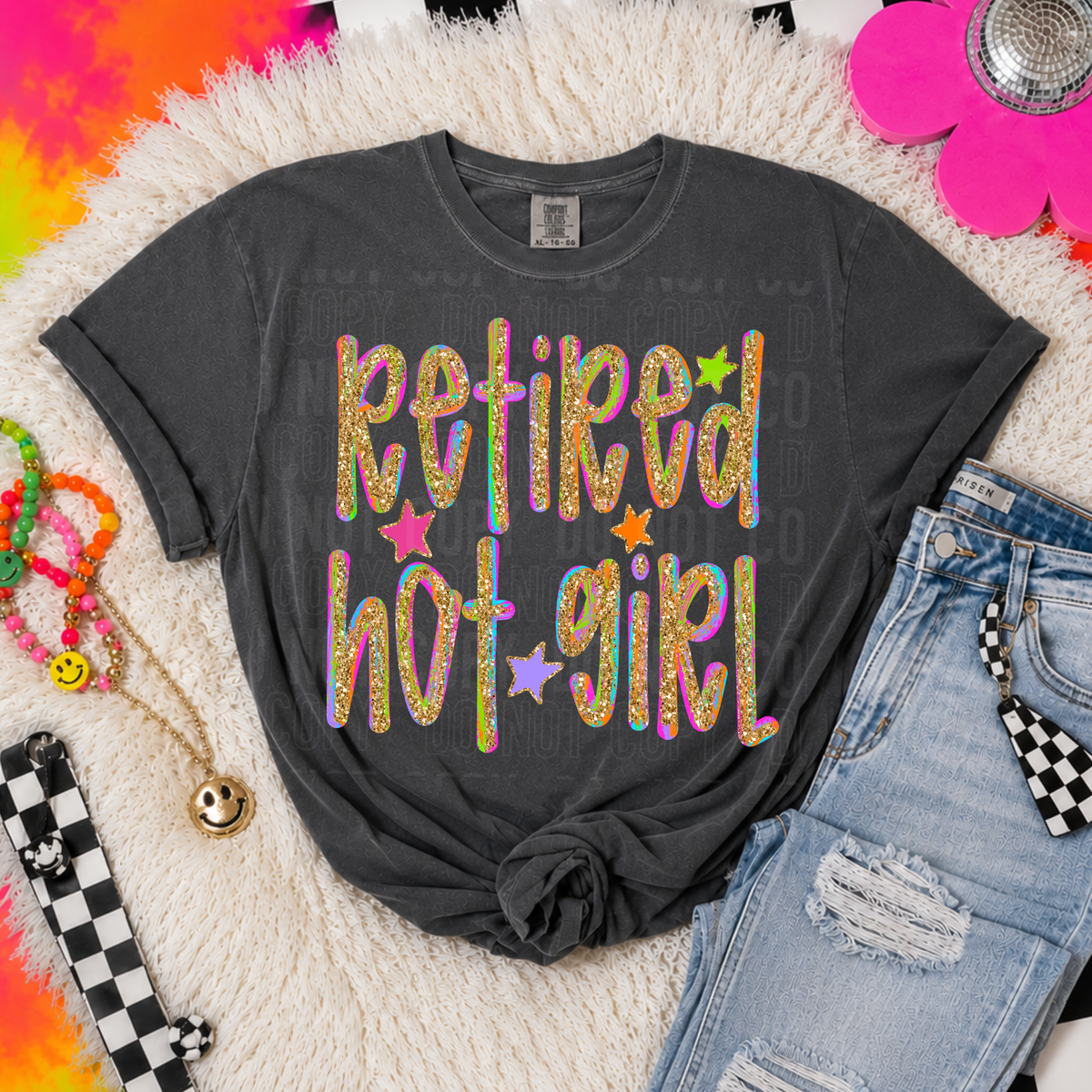 Retired hot girl faux glitter (SBB) DTF Transfer