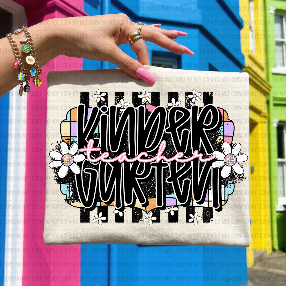 Retro colorful checkered kindergarten teacher (Revel) DTF Transfer