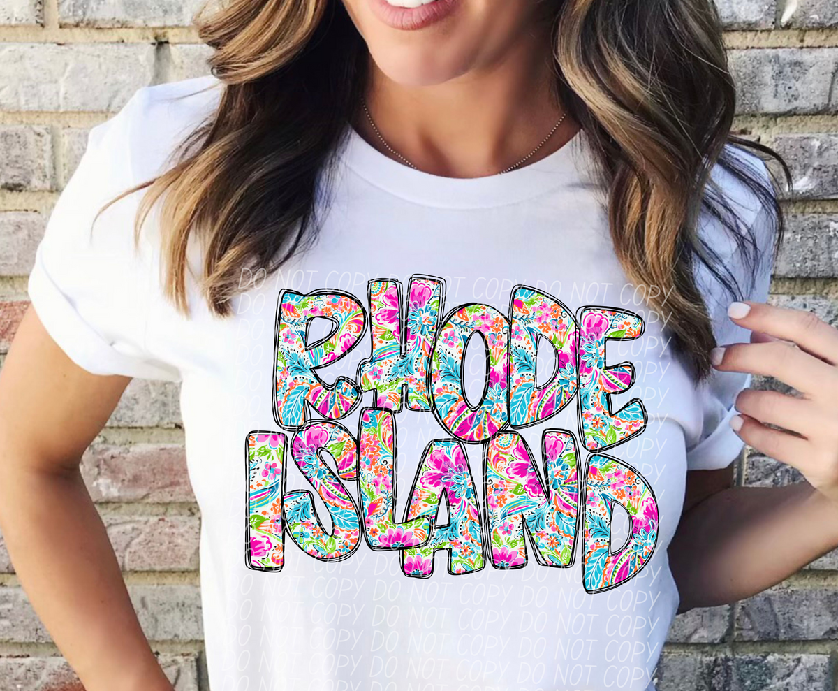 Rhode Island floral STACKED CITY DTF transfer